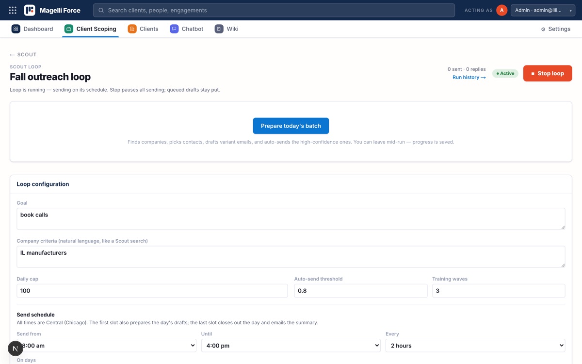 OUTREACH LOOP — a MagelliForce screen